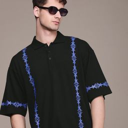 Moda Rapido Pure Cotton Ethnic Printed Polo Collar Drop-Shoulder Sleeves T-shirt-image-21