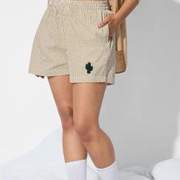 The Souled Store Beige Cotton Regular Fit Checks Shorts-image-8