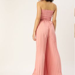 U&F Women Pink Solid Accordion Pleated Basic Jumpsuit image 4