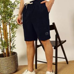 Thomas Scott Navy Relaxed Fit Solid Shorts-image-69