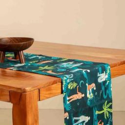 Freedom Tree Fragrant Journey Cotton Lucid Teal Table Runner-40