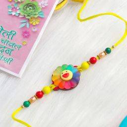 Sangria Kids Floral Design Thread & Beaded Rakhi With Roli Chawal Chandan & Mishri-7