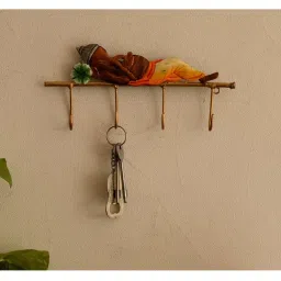 eCraftIndia Lord Ganesha Resting on Wrought Iron Key Holder image 1