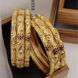 niva fashion Set Of 6 Gold-Plated Brass Artificial Stones Meenakari Bangles-picture-1
