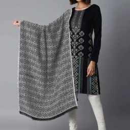 W Navy Woven Pattern Shawl-picture-31