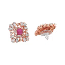 Estele Rose Gold-Plated CZ Sparkling Square Design Stud Earrings image 4