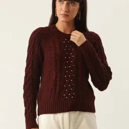 Zoella Maroon Round Neck Embellished Sweater-picture-31
