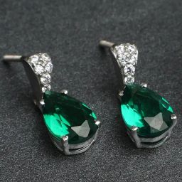 Clara 92.5 Sterling Silver Swiss Zirconia Dark Green Tear Drop Earrings-image-96