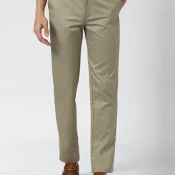 Peter England Khaki Cotton Slim Fit Flat Front Trousers-picture-20