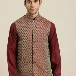 SOJANYA Maroon Comfort Fit Printed Nehru Jacket-13