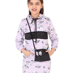 Cutecumber Kids Lilac Printed Dress with Sling Bag-image-77