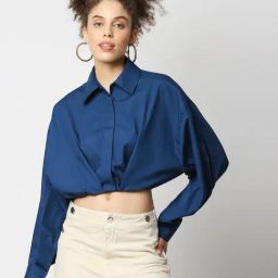 Remanika Blue Regular Fit Crop Shirt-image-77