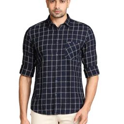 Parx Navy Slim Fit Check Shirt-picture-29