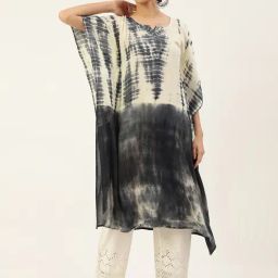 maaesa Off-White & Black Tie & Dye A Line Kaftan-image-7