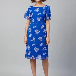 Rare Blue Floral Print Midi Dress-image-88