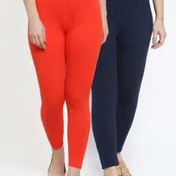Gracit Orange & Navy Mid Rise Leggings - Pack Of 2-image-83