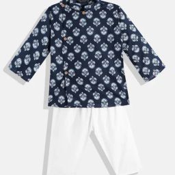 READIPRINT FASHIONS Kids Navy & White Floral Print Full Sleeves Kurta With Pyjamas-image-97