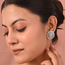 RATNAVALI JEWELS Silver-Plated Classic American Diamond Studs-image-62