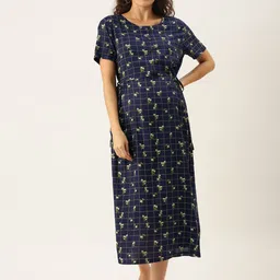 Nejo Navy Blue Floral Maternity Dress-picture-36