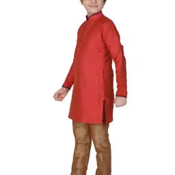 Pro-Ethic Style Developer Kids Red & Brown Self Full Sleeves Kurta with Pyjamas image 4