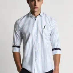 Peter England White Cotton Slim Fit Striped Shirt-picture-22