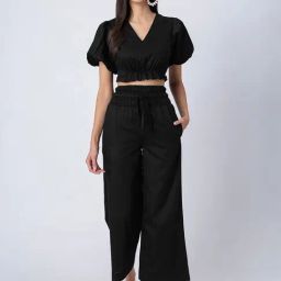 Moomaya Black Cotton Regular Fit Co-Ord Set-image-18