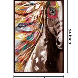 999Store Multicolor Canvas Abstract Horse Painting With Frame image 4