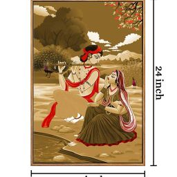 999Store Multicolor Canvas Lord Krishna Playing Flute With Mirabai Painting Floating Frame image 4