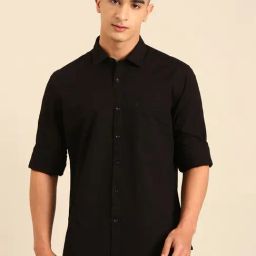 Cavallo by Linen Club Black Linen Slim Fit Casual Shirt-image-70