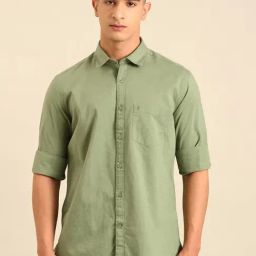 Cavallo by Linen Club Green Linen Slim Fit Casual Shirt-image-114