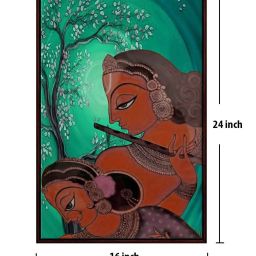999Store Green Canvas Radha Krishna Playing Flute Canvas Painting With Frame image 4