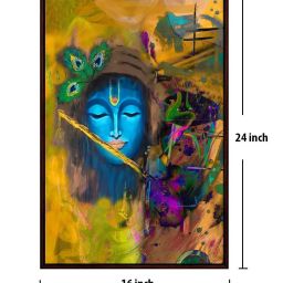 999Store Multicolor Canvas Lord Krishna Face Art Canvas Painting With Frame image 4
