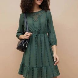 Fame Forever By Lifestyle Green Cotton Regular Fit Embroidered Dress-image-54