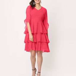 FLOREOS Women Flared Sleeve Ruffled Georgette Fit & Flare Dress-image-77