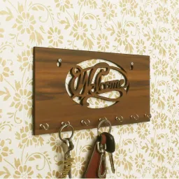 eCraftIndia Welcome Theme Wooden Key Holder with 7 Hooks image 1