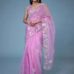 Zari Jaipur Lilac Embellished Saree With Unstitched Blouse-image-48