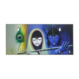 eCraftIndia Radhe Krishna Theme Wooden Key Holder with 7 Hooks image 2