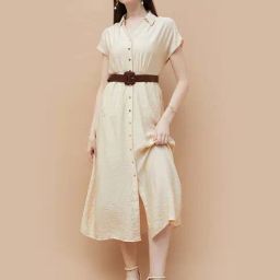 Code By Lifestyle Light Beige Regular Fit Dress With Inner-image-55