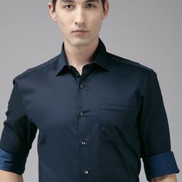 Arrow Men Navy Blue Manhattan Slim Fit Printed Pure Cotton Formal Shirt-image-22