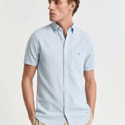 Gant Men Blue Solid Button-Down Collar Short Sleeves Shirt-image-76