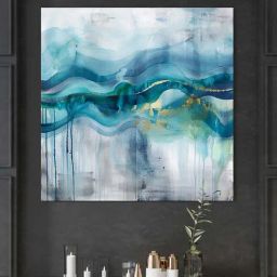999Store Blue & Grey Canvas Flowing Representing Waves Abstract Art Wall Painting-19