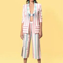 Anushe Pirani White & Coral Of Myriad Minds Side Slit Culottes-picture-17