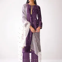 Ancestry Purple Viscose Embellished Full Sleeves Kurta-picture-6