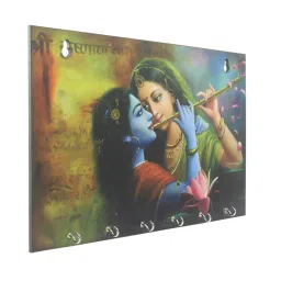 eCraftIndia Radhe Krishna Theme Wooden Key Holder with 6 Hooks image 4