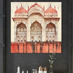 999Store Cream & Red Canvas Mughal Architecture Painting-image-94