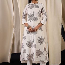 Anouk Floral Printed Mandarin Collar A-Line Kurta With Trousers-picture-40