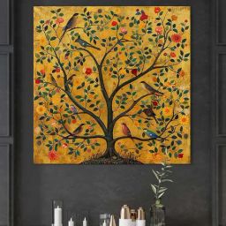 999Store Yellow Canvas An Artistic Representation Of A Tree Painting-14