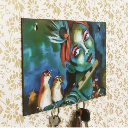 eCraftIndia Shree Krishna Theme Wooden Key Holder with 6 Hooks image 1