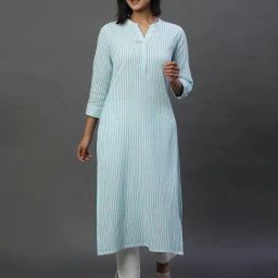 Aurelia Blue & White Striped Straight Kurta-picture-0