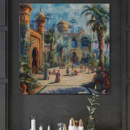 999Store Multicolor Canvas Palace Courtyard With A Vibrant Scene Painting-8